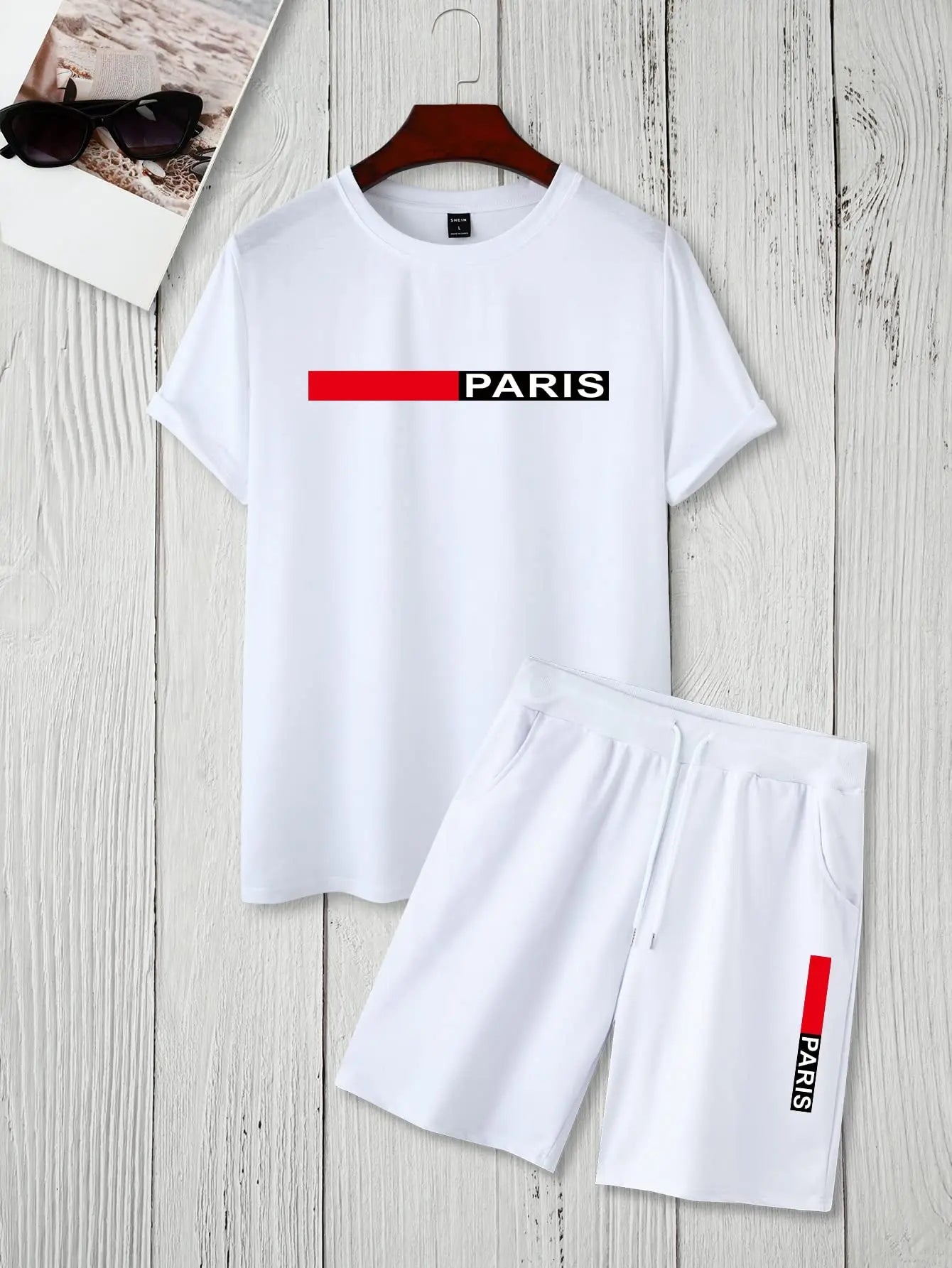 Men's T-shirt Set Short Sleeved Top+ Shorts Loose Cotton