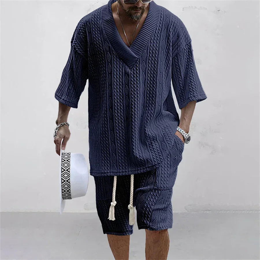 Men Shorts Set Summer Casual Knitted