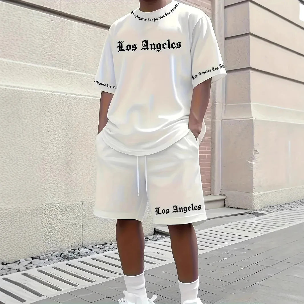 New Men's Los Angeles T-shirt Shorts Set