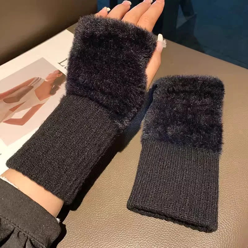 Soft Winter Half Finger Gloves Women