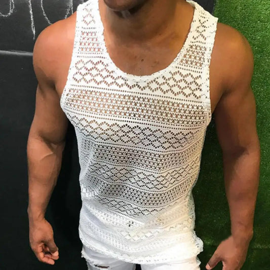 Tank Top for Men Lace Hollow Out Sleeveless