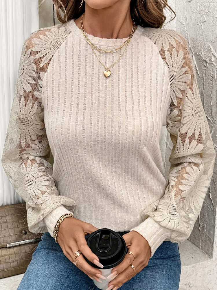Women's Lace Panel Long Sleeve Top