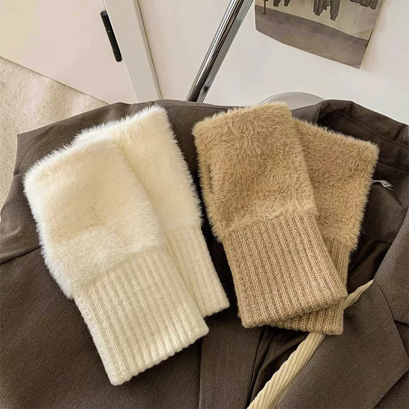 Soft Winter Half Finger Gloves Women