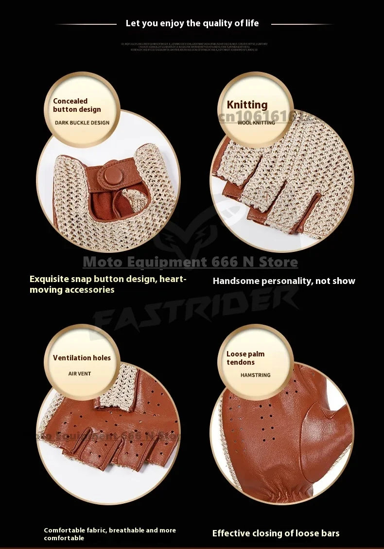 Men's Half-Finger Genuine Leather Moto