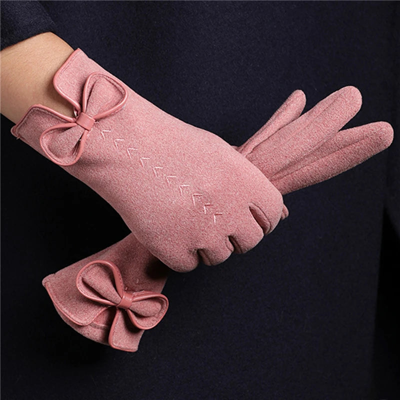 Women Gloves Cute Bow Embroidery