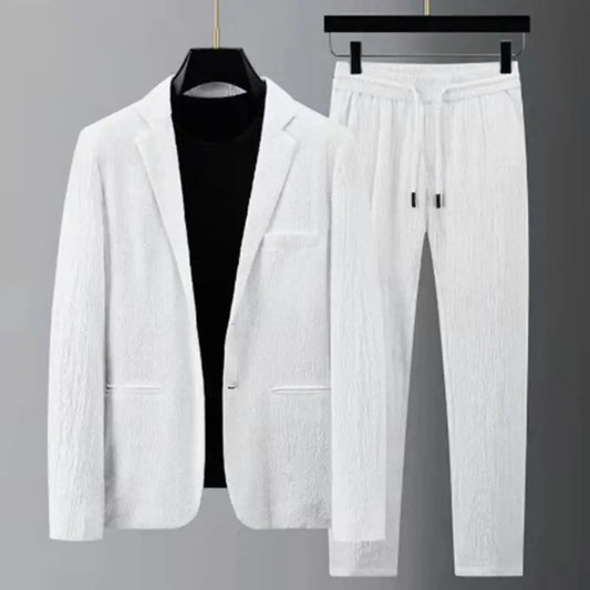 Men Two Piece Suit Striped Pleated