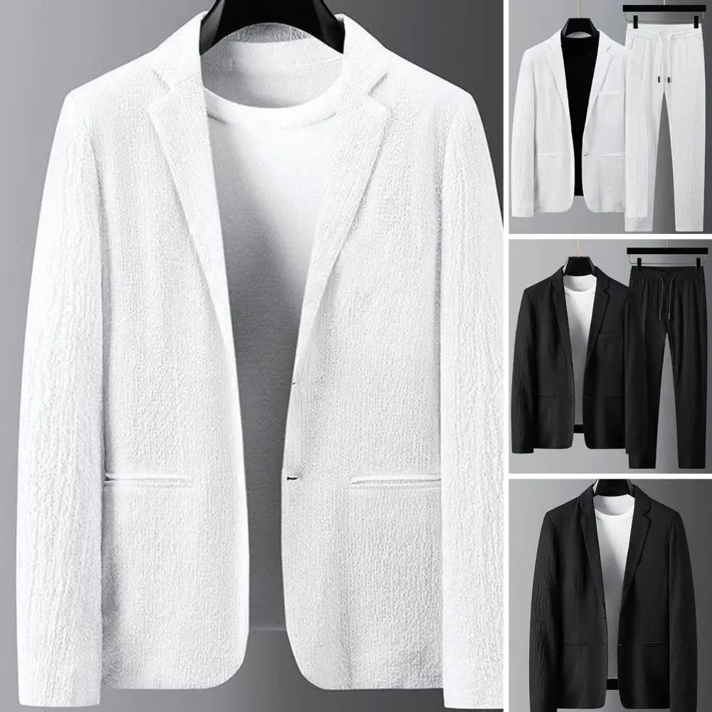 Men Two Piece Suit Striped Pleated