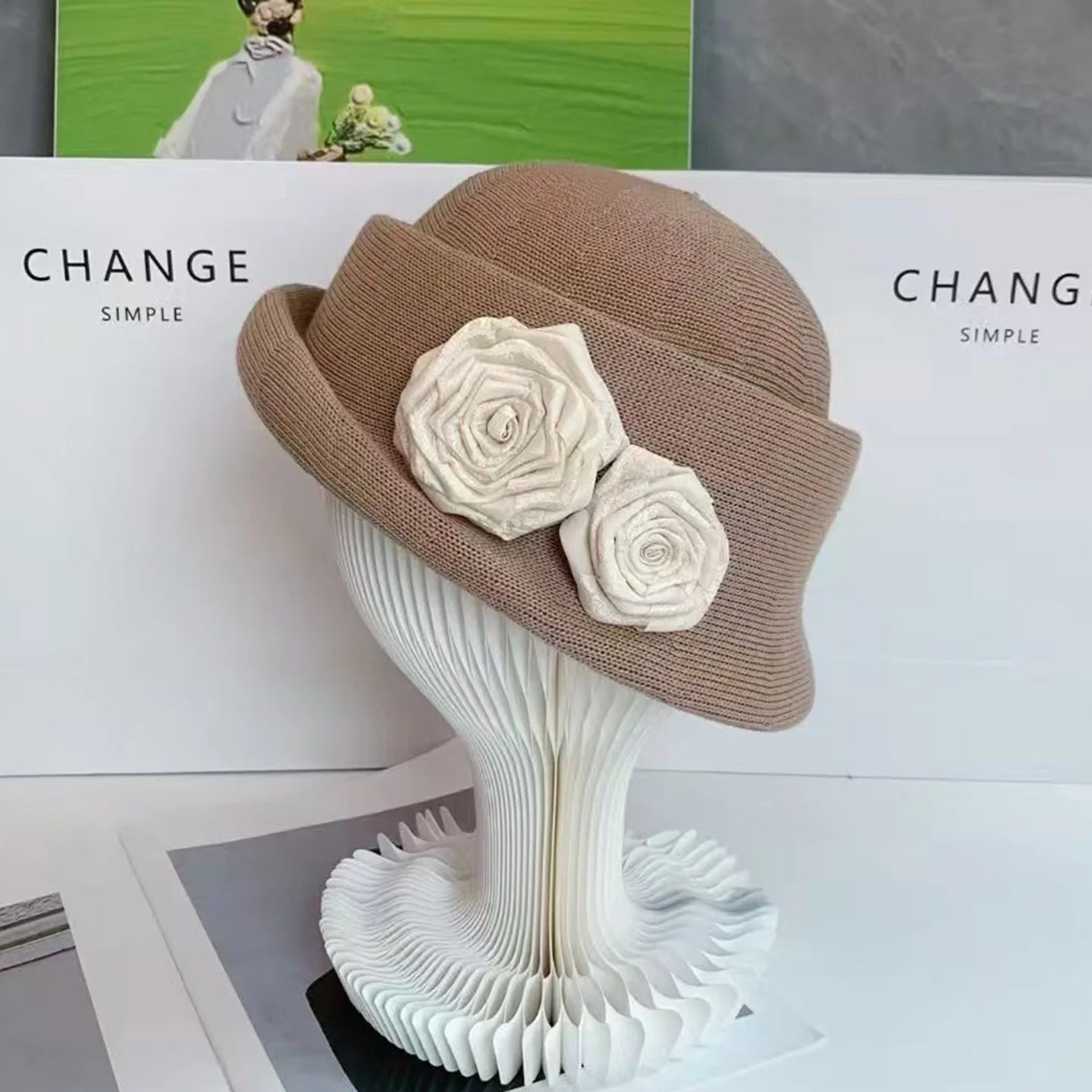 Women Hats Three-dimensional Flower Design