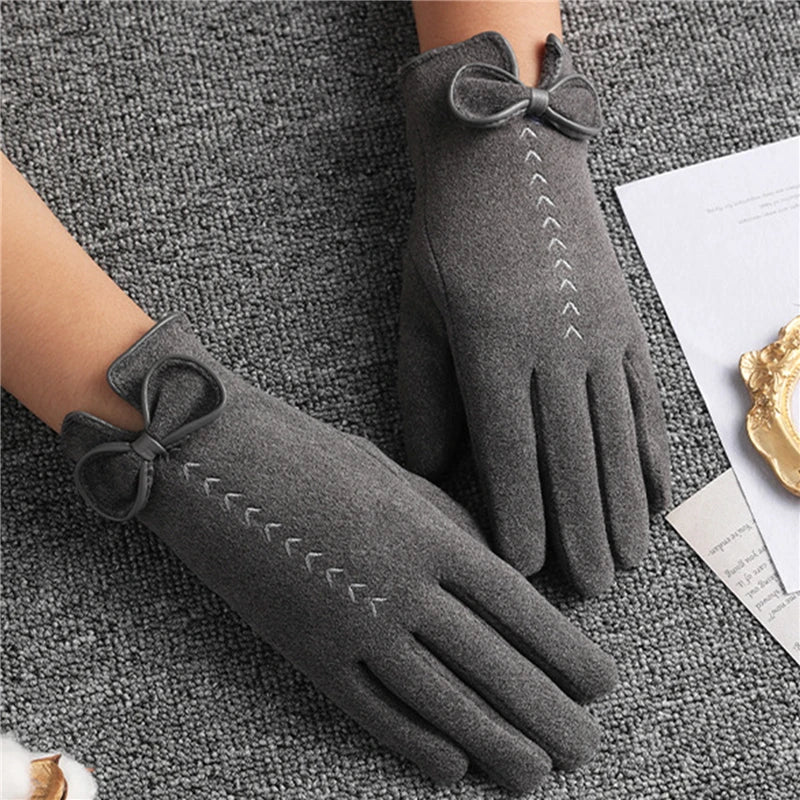 Women Gloves Cute Bow Embroidery