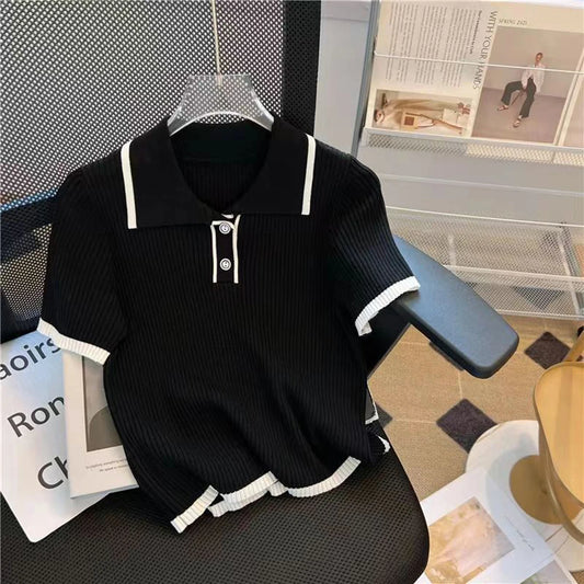 Ice silk knitted short sleeved T-shirt for women's summer