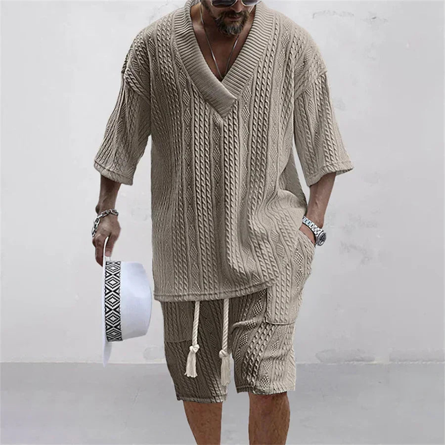Men Shorts Set Summer Casual Knitted