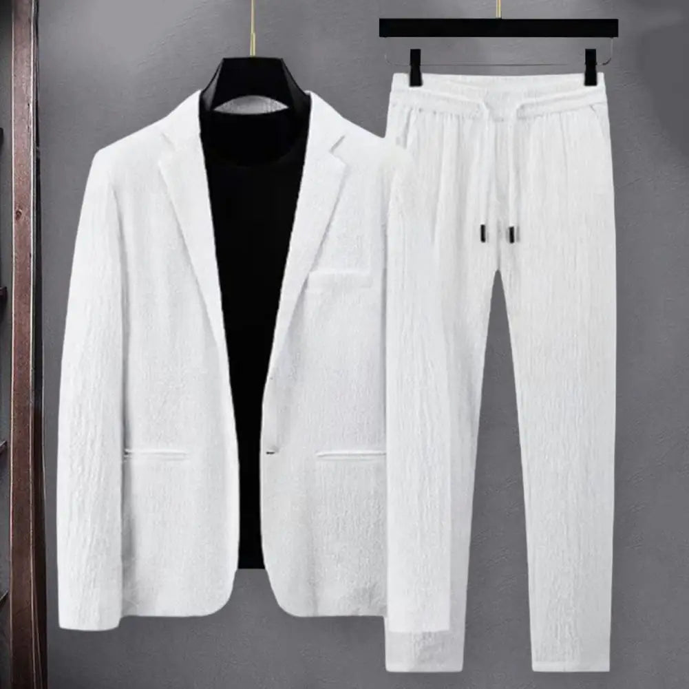 Men Two Piece Suit Striped Pleated