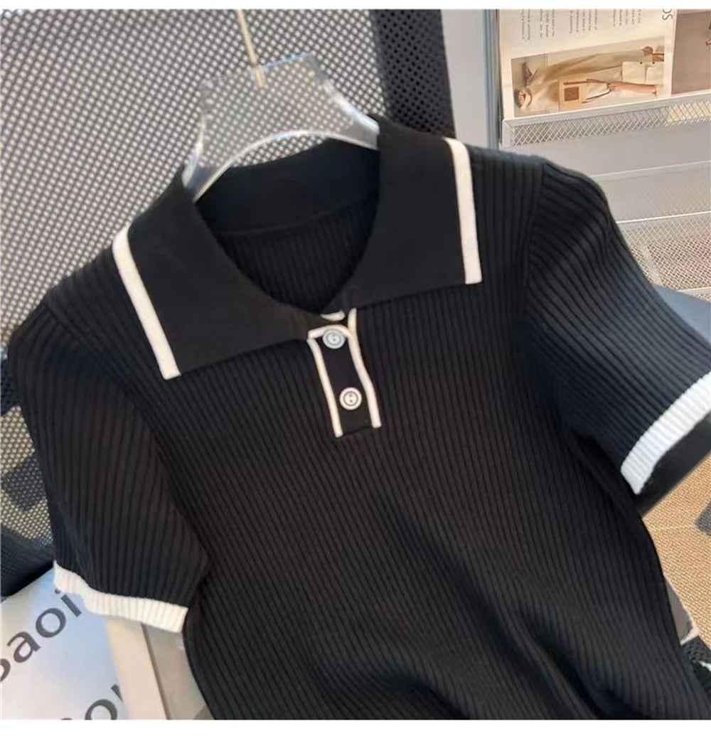 Ice silk knitted short sleeved T-shirt for women's summer