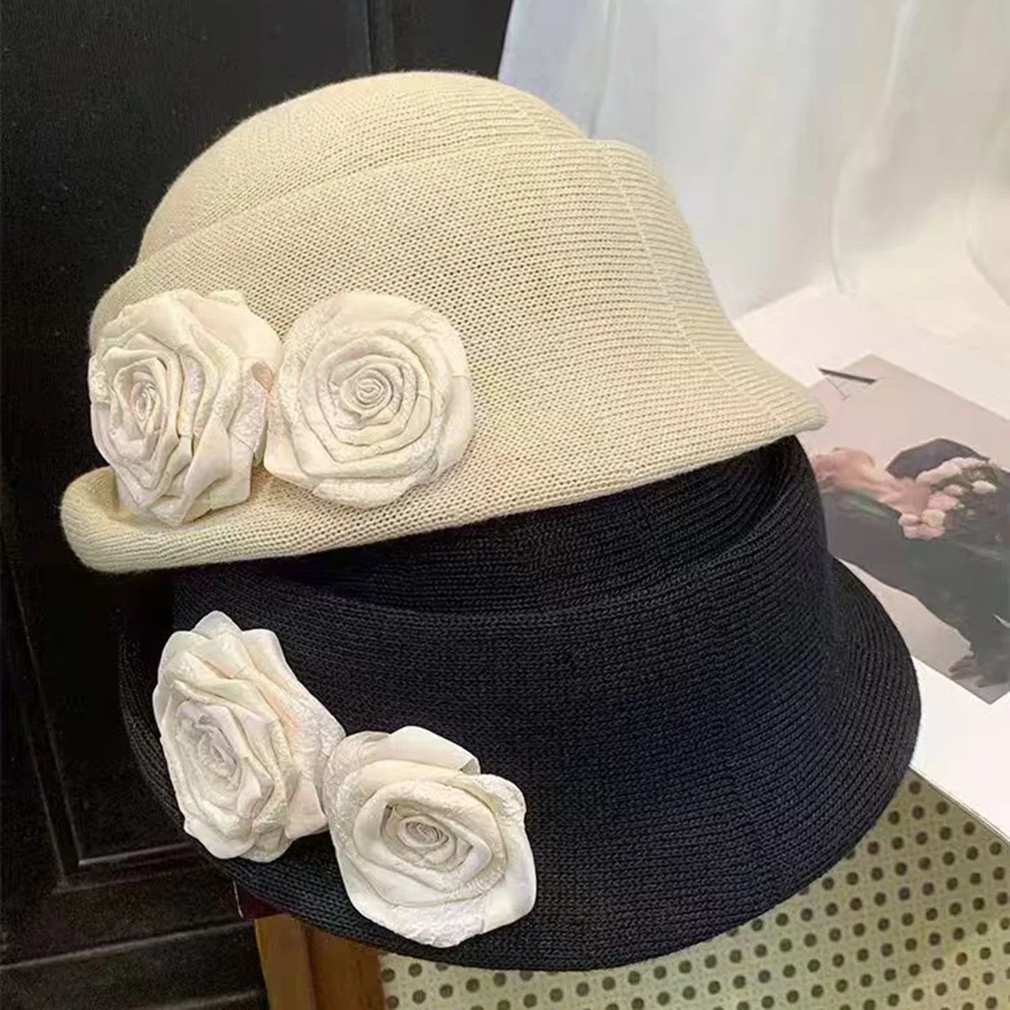 Women Hats Three-dimensional Flower Design
