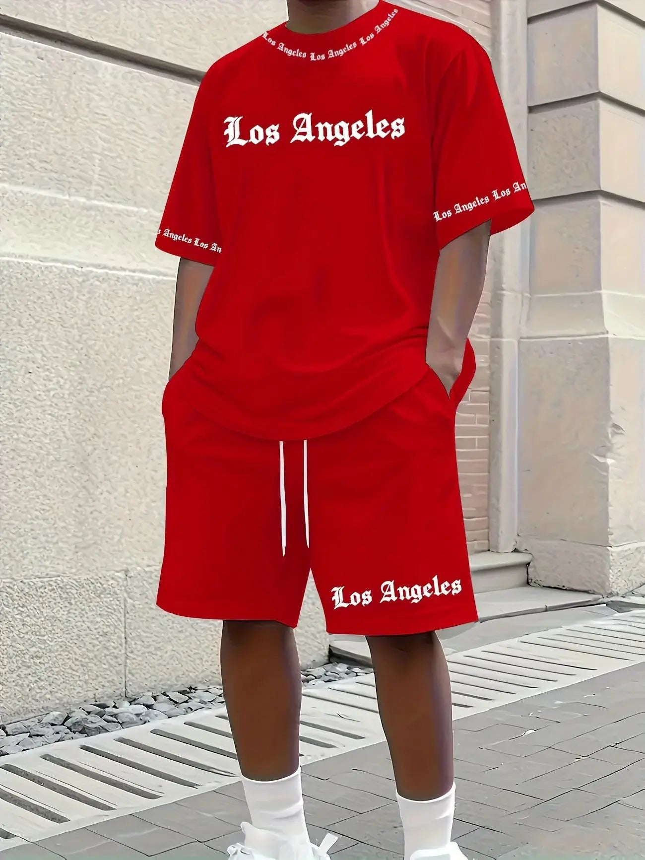 New Men's Los Angeles T-shirt Shorts Set
