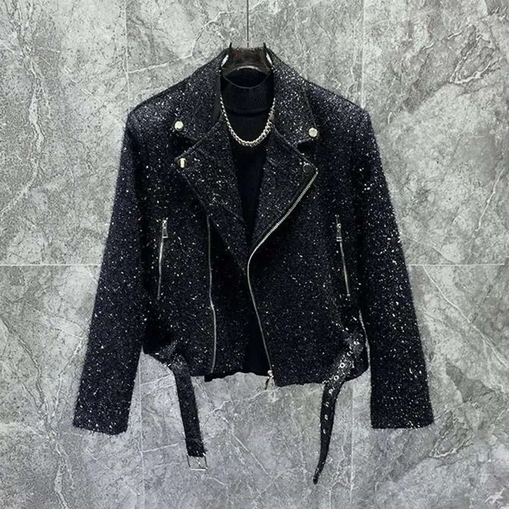 Mens Jacket Fringe Shiny Casual