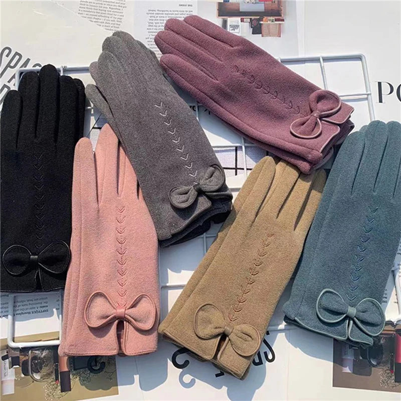 Women Gloves Cute Bow Embroidery