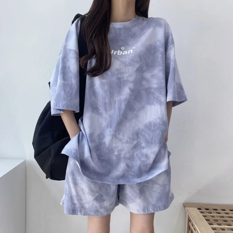 Women T-Shirt Shorts Suit Set Casual