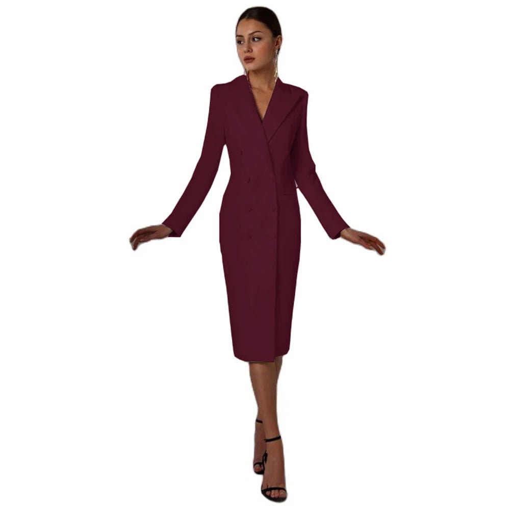Women's Suit Long Blazer Double Breasted Jacket