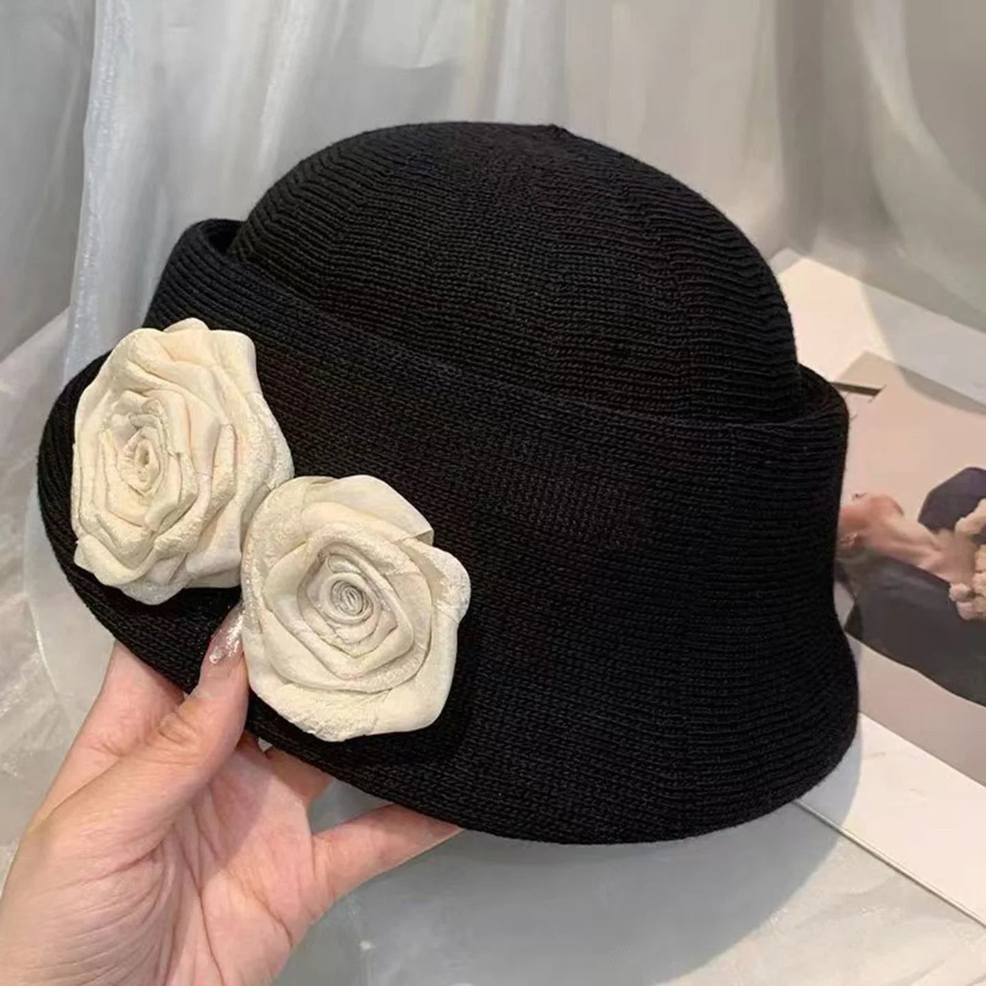Women Hats Three-dimensional Flower Design