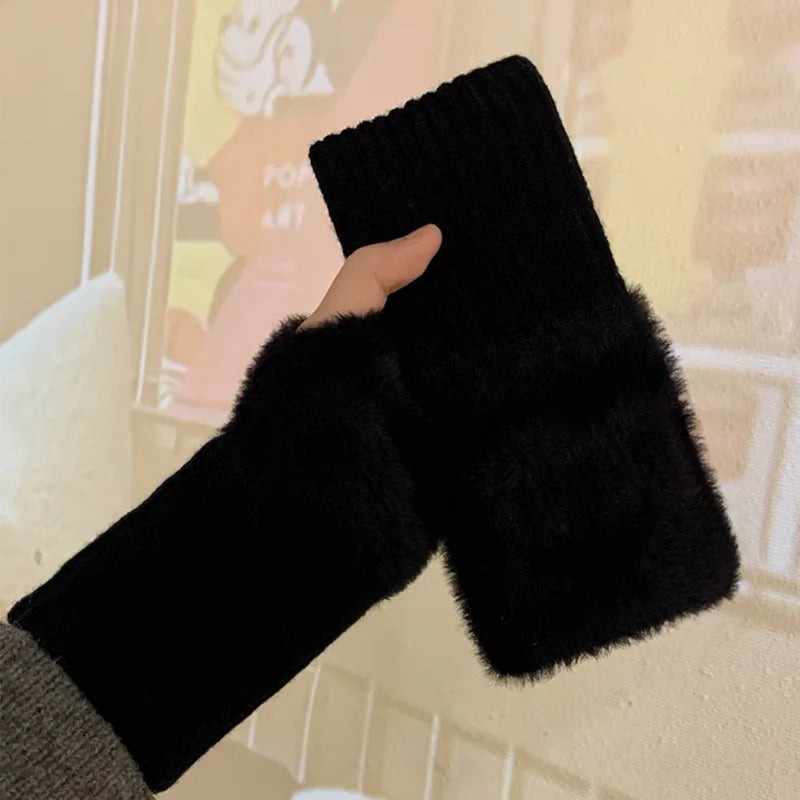 Soft Winter Half Finger Gloves Women