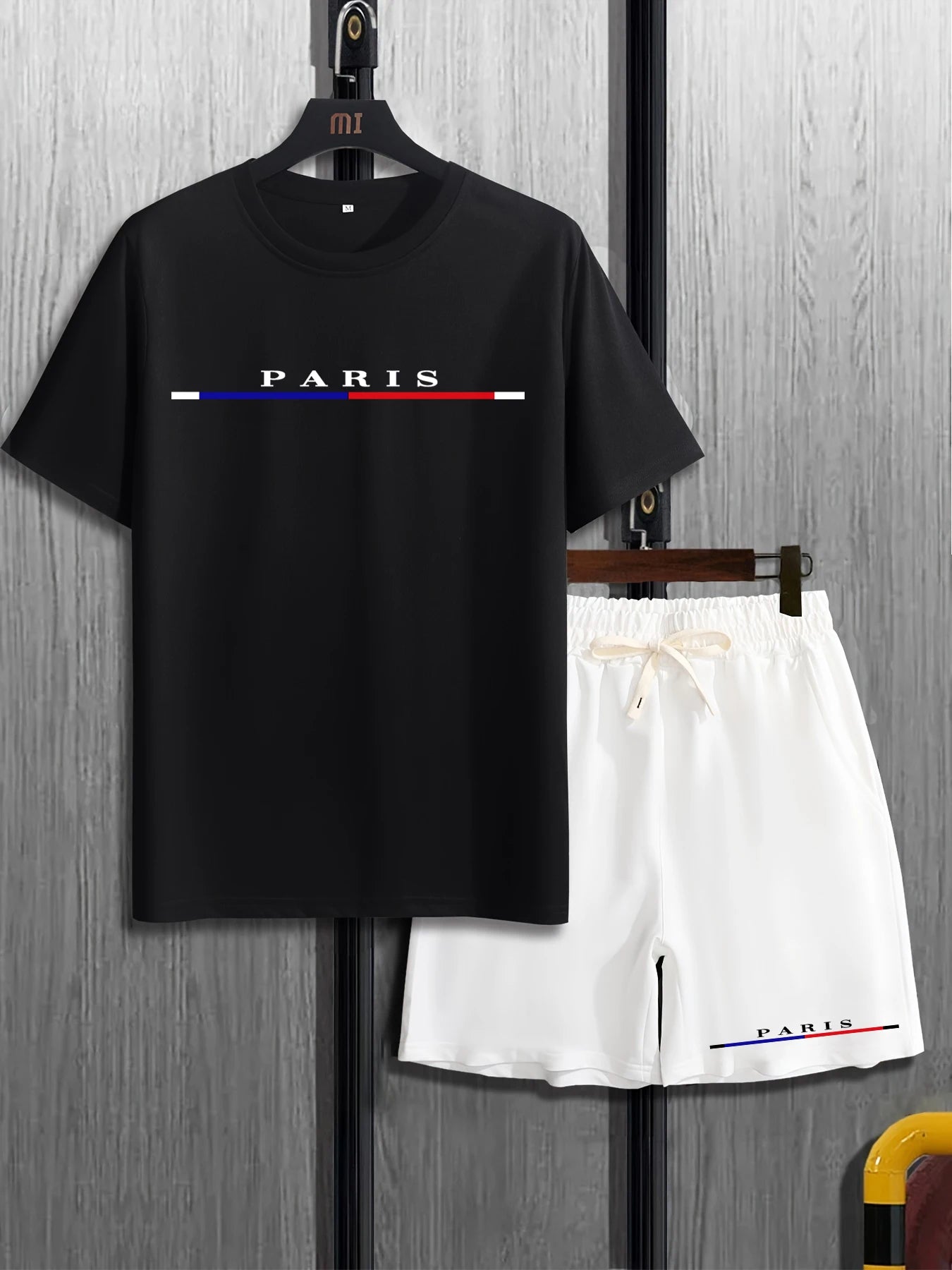 Men's T-shirt Set Short Sleeved Top+ Shorts Loose Cotton