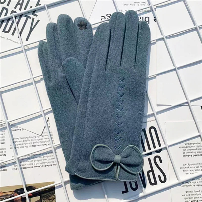 Women Gloves Cute Bow Embroidery