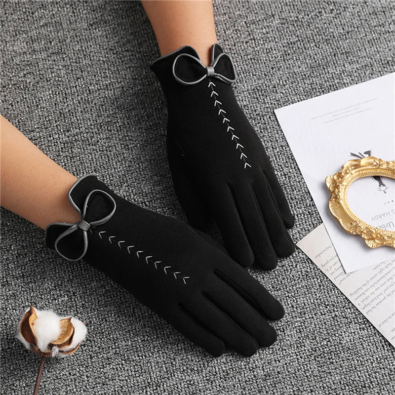 Women Gloves Cute Bow Embroidery