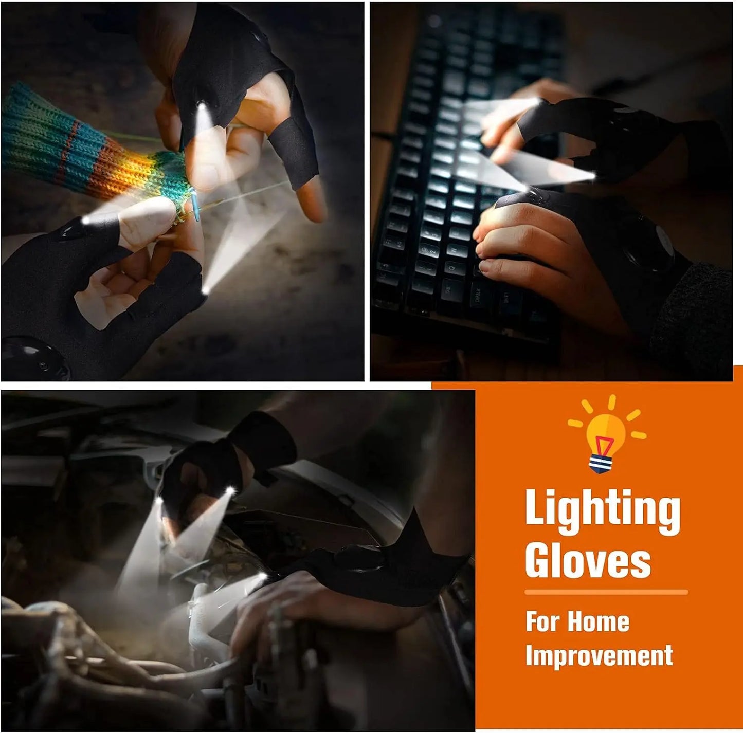 LED Half Finger Glove for Men Outdoor Waterproof