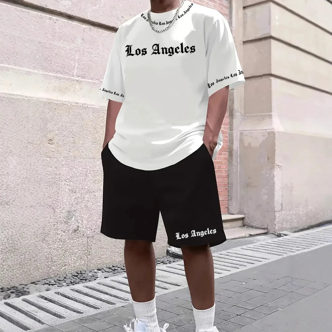 New Men's Los Angeles T-shirt Shorts Set