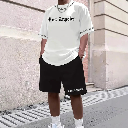 New Men's Los Angeles T-shirt Shorts Set