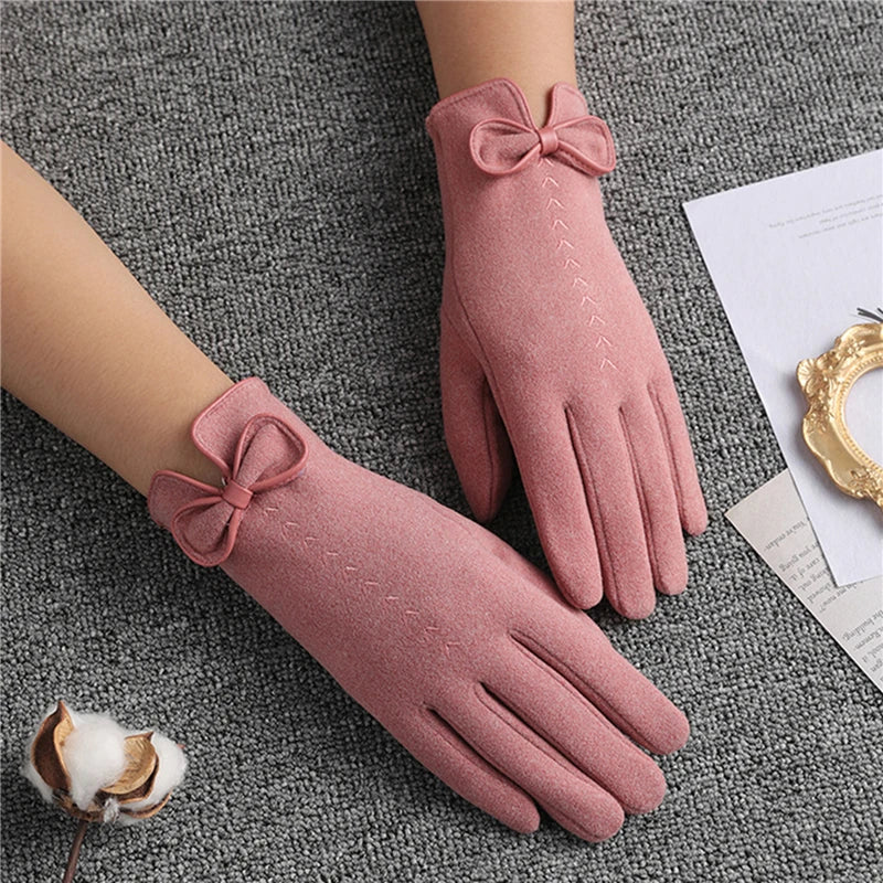 Women Gloves Cute Bow Embroidery