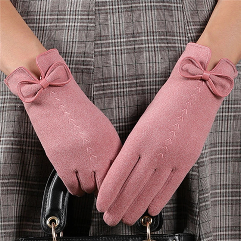 Women Gloves Cute Bow Embroidery