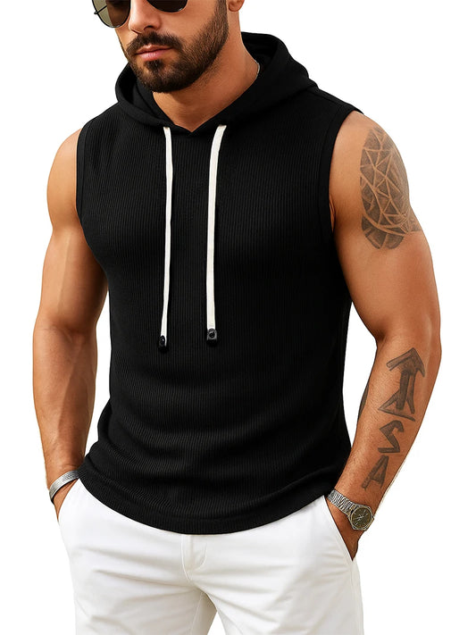 Tank Top Men’s Ribbed Sleeveless Hoodie Casual