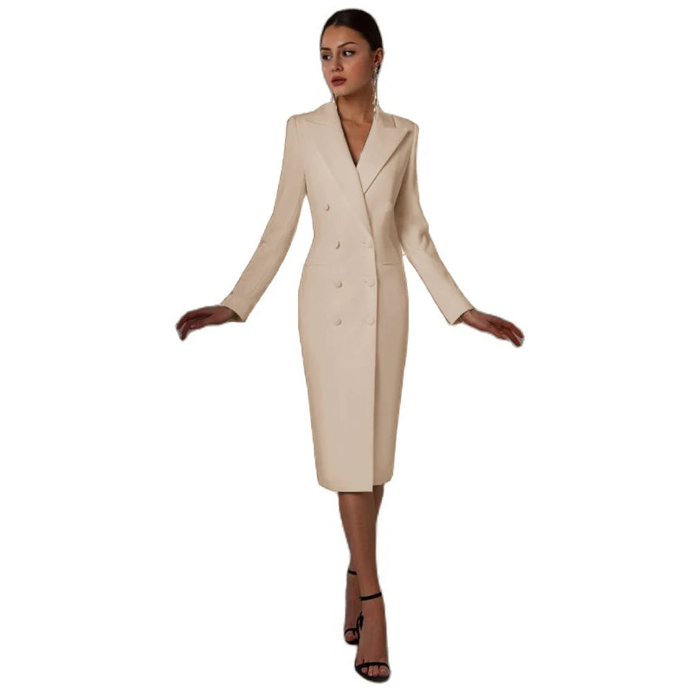 Women's Suit Long Blazer Double Breasted Jacket