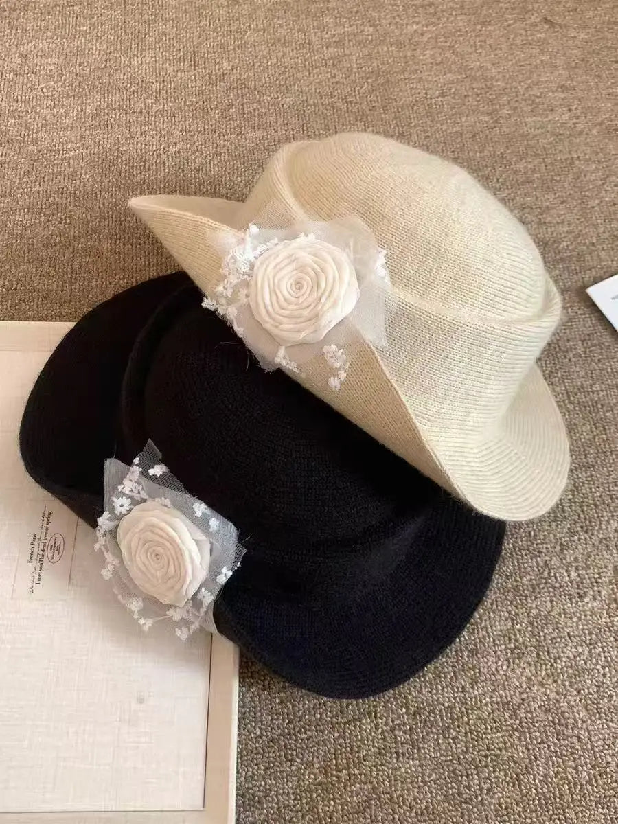 Women Hats Three-dimensional Flower Design