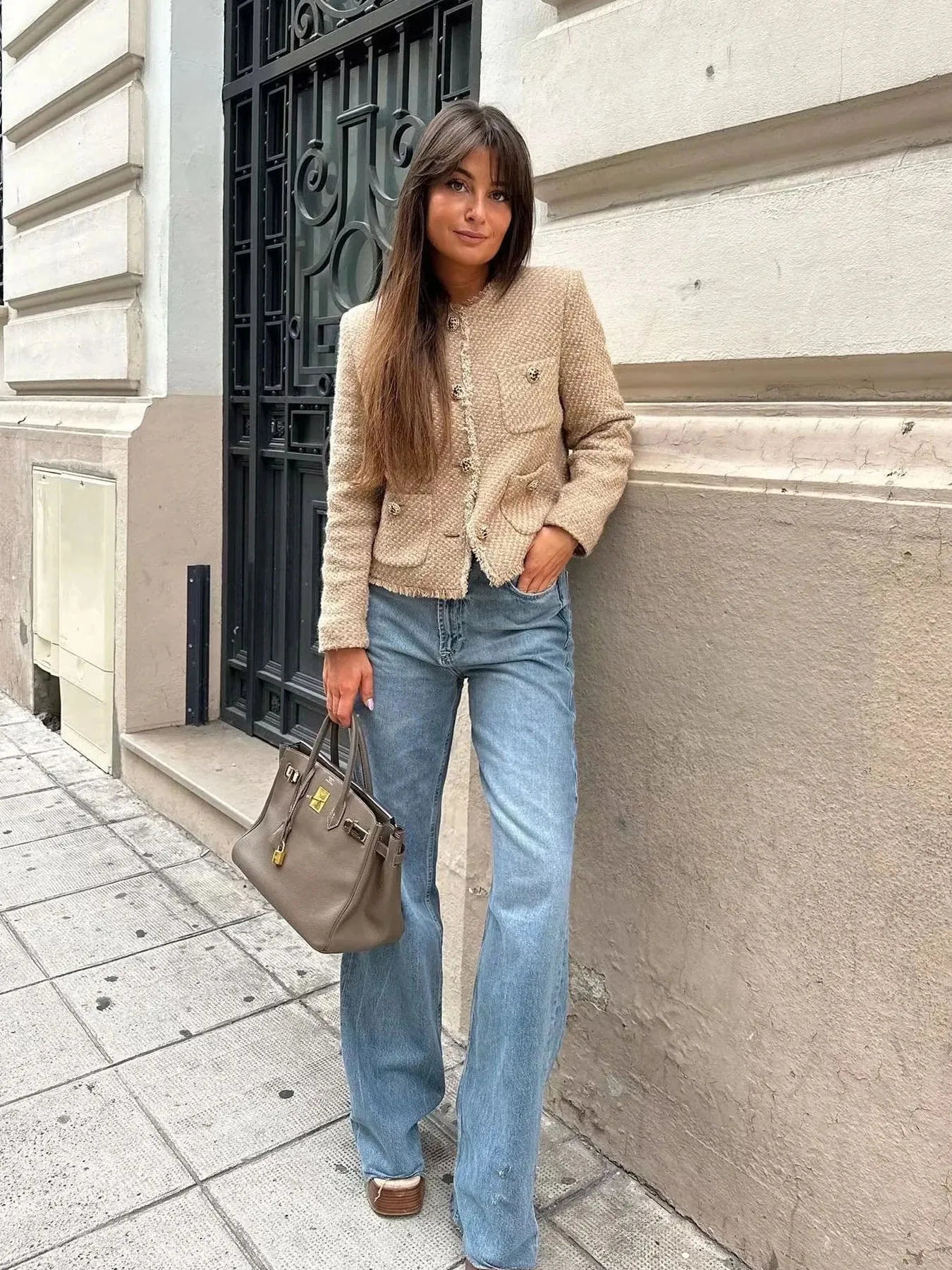 Women's Jacket Coat Tweed Cropped