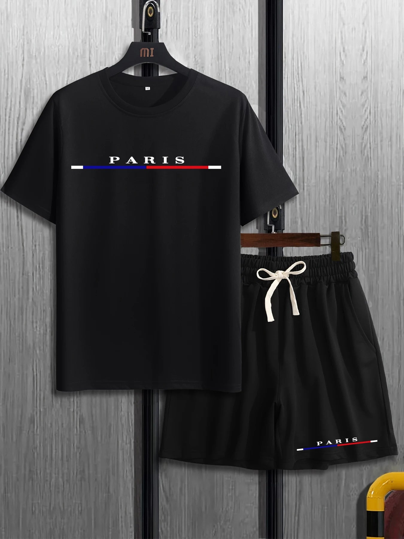 Men's T-shirt Set Short Sleeved Top+ Shorts Loose Cotton