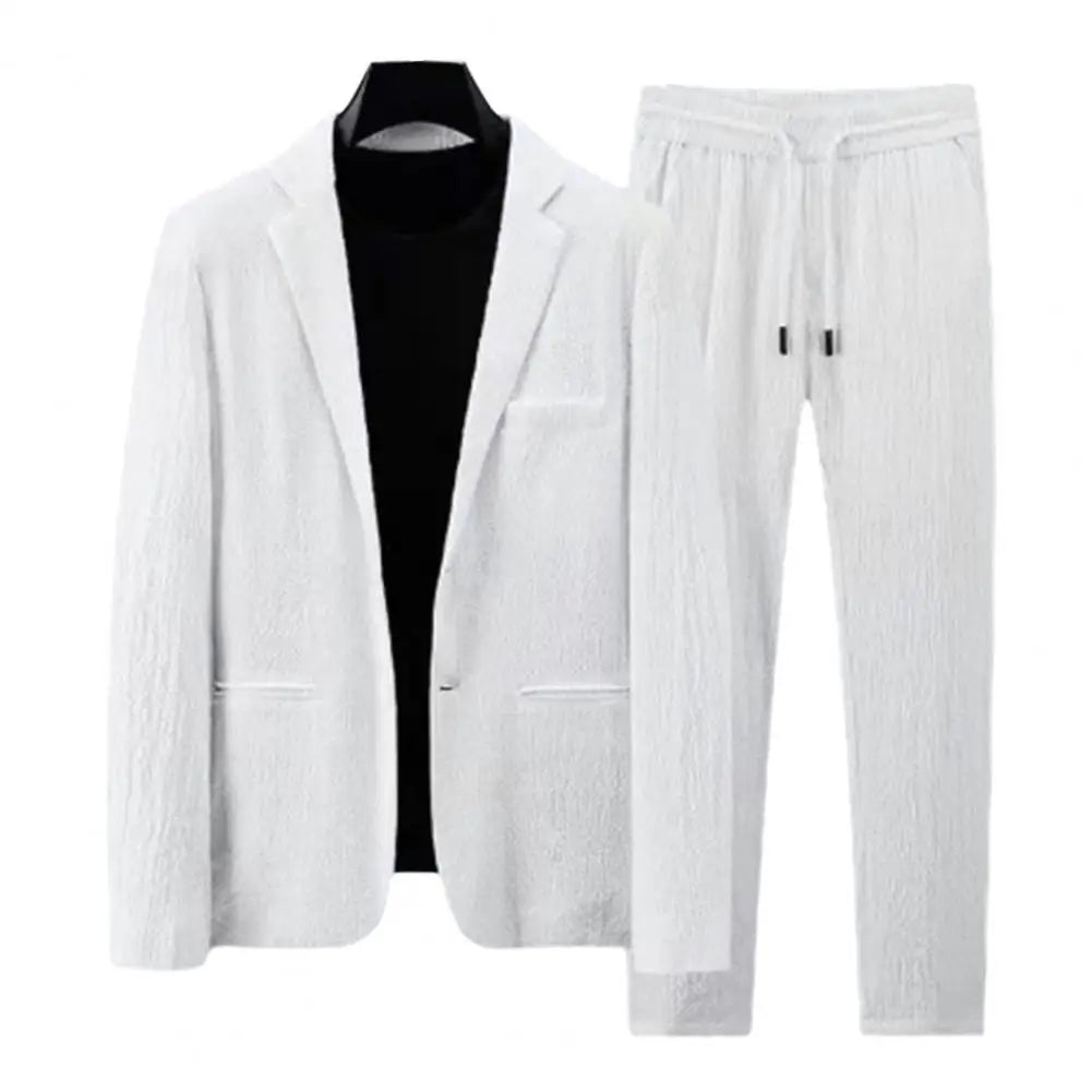Men Two Piece Suit Striped Pleated