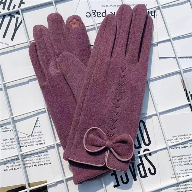 Women Gloves Cute Bow Embroidery