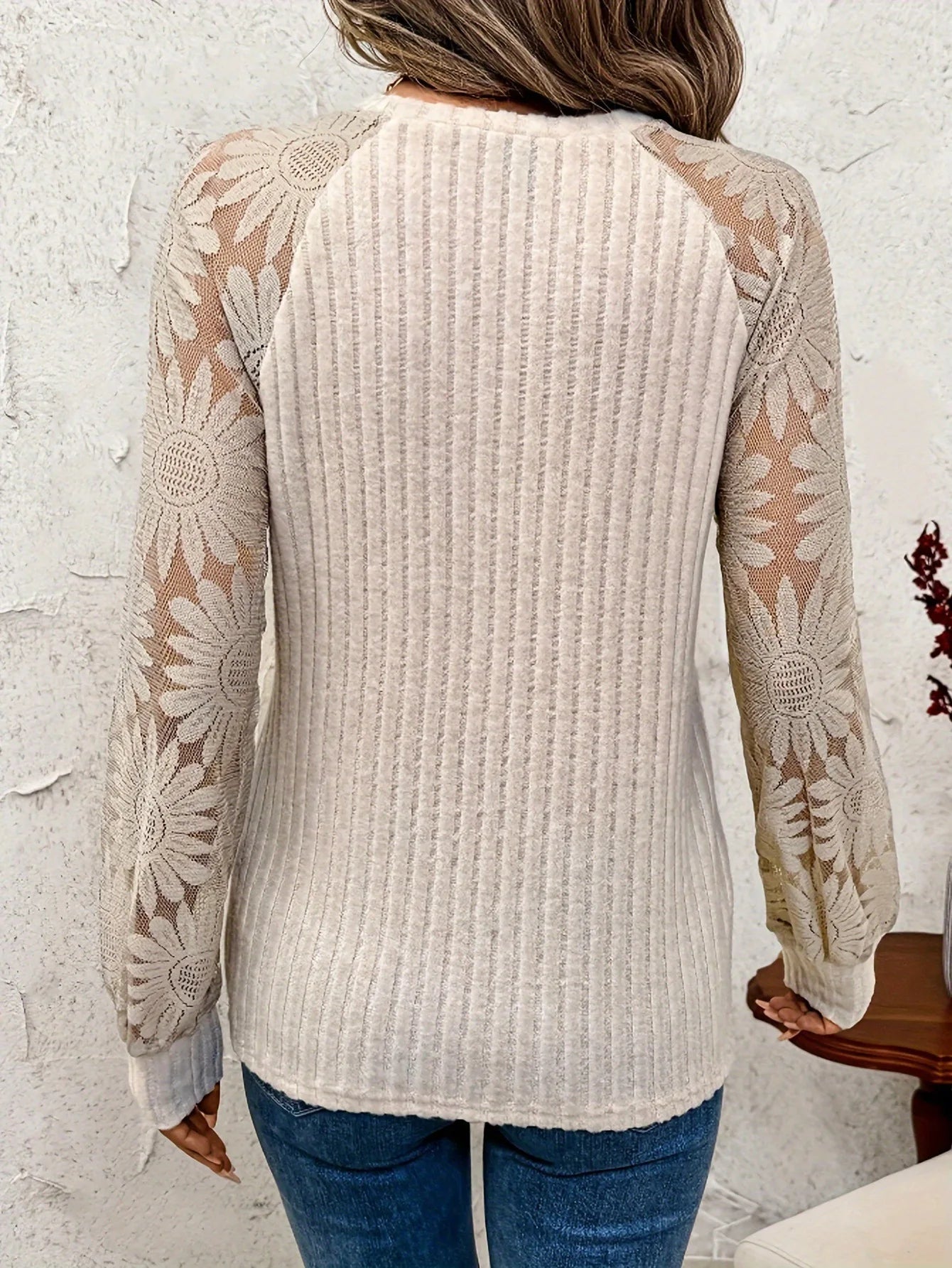Women's Lace Panel Long Sleeve Top