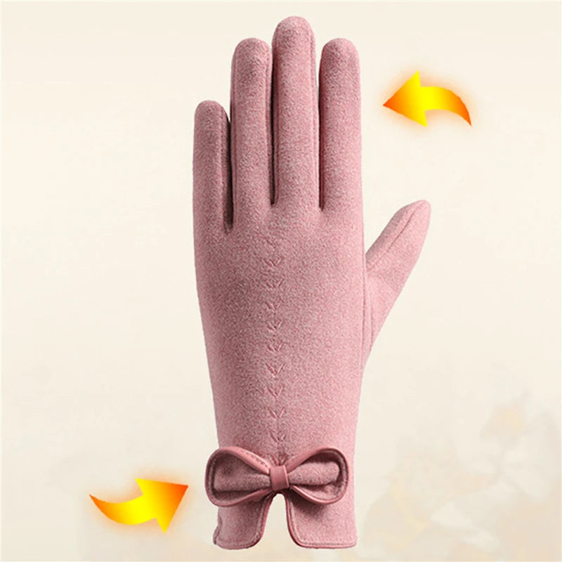 Women Gloves Cute Bow Embroidery