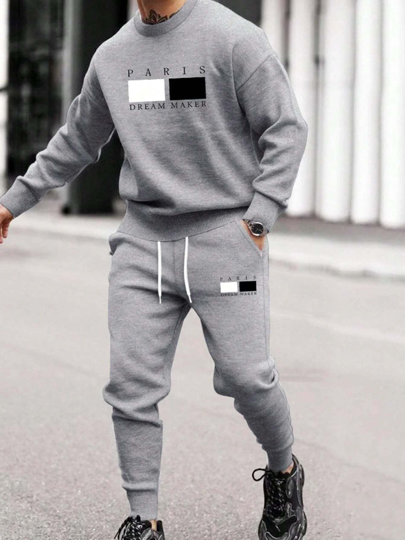 Men's T-shirt Set Short Sleeved Top+ Shorts Loose Cotton