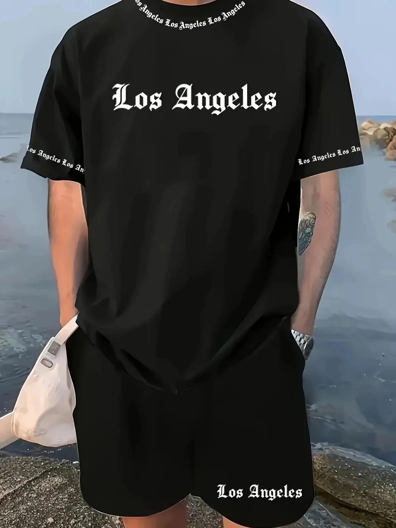 New Men's Los Angeles T-shirt Shorts Set