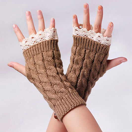 Lace Patchwork Women Knitting Embroidered Gloves