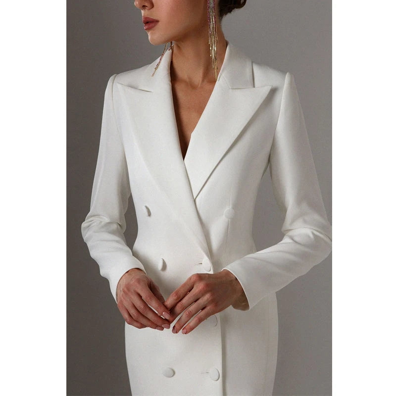 Women's Suit Long Blazer Double Breasted Jacket