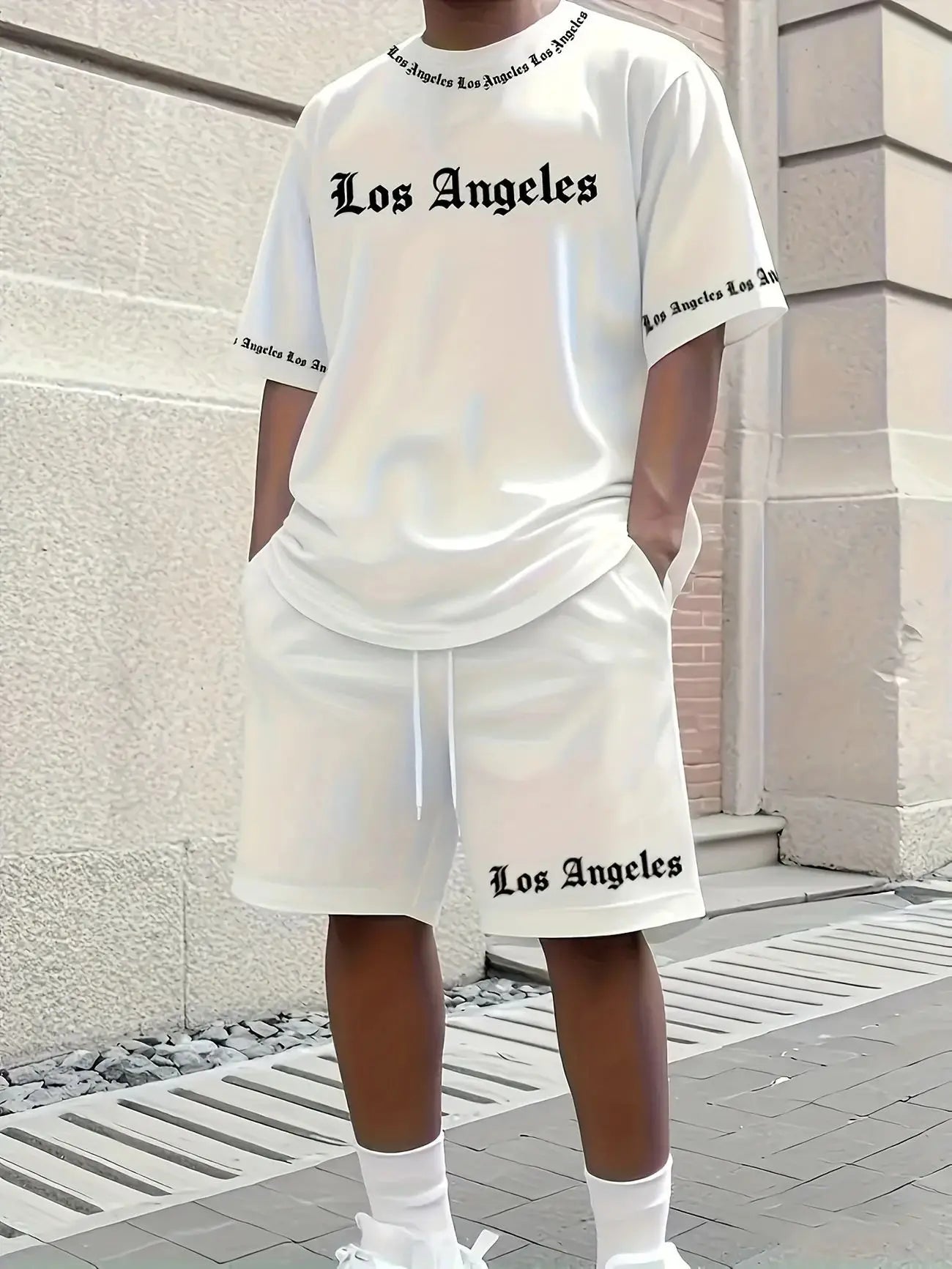 New Men's Los Angeles T-shirt Shorts Set
