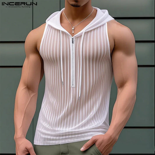 Men Tank Tops Striped Mesh