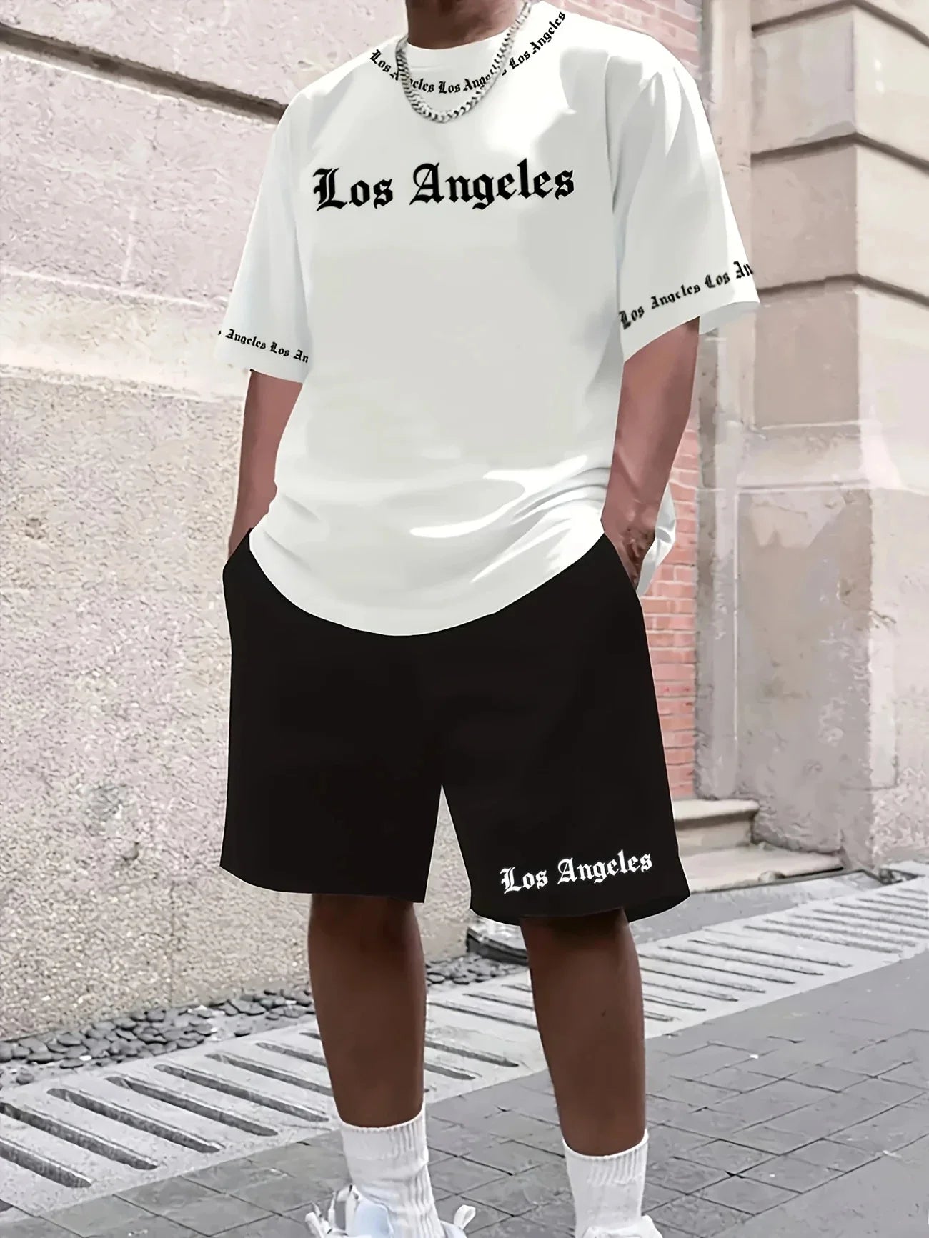 New Men's Los Angeles T-shirt Shorts Set
