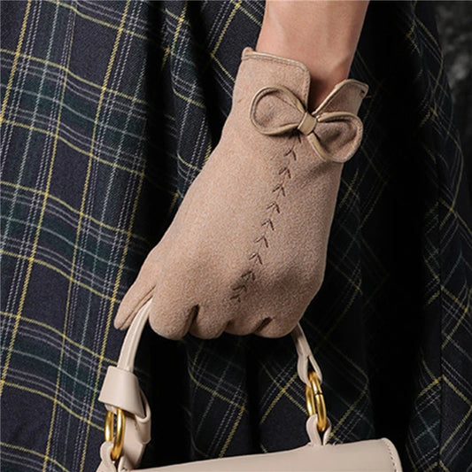 Women Gloves Cute Bow Embroidery